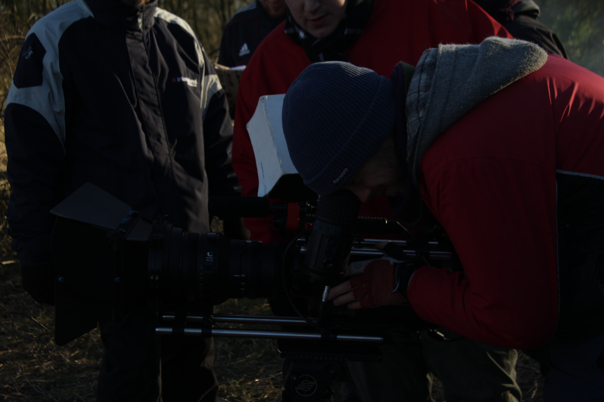 Crew operating the camera rig on location