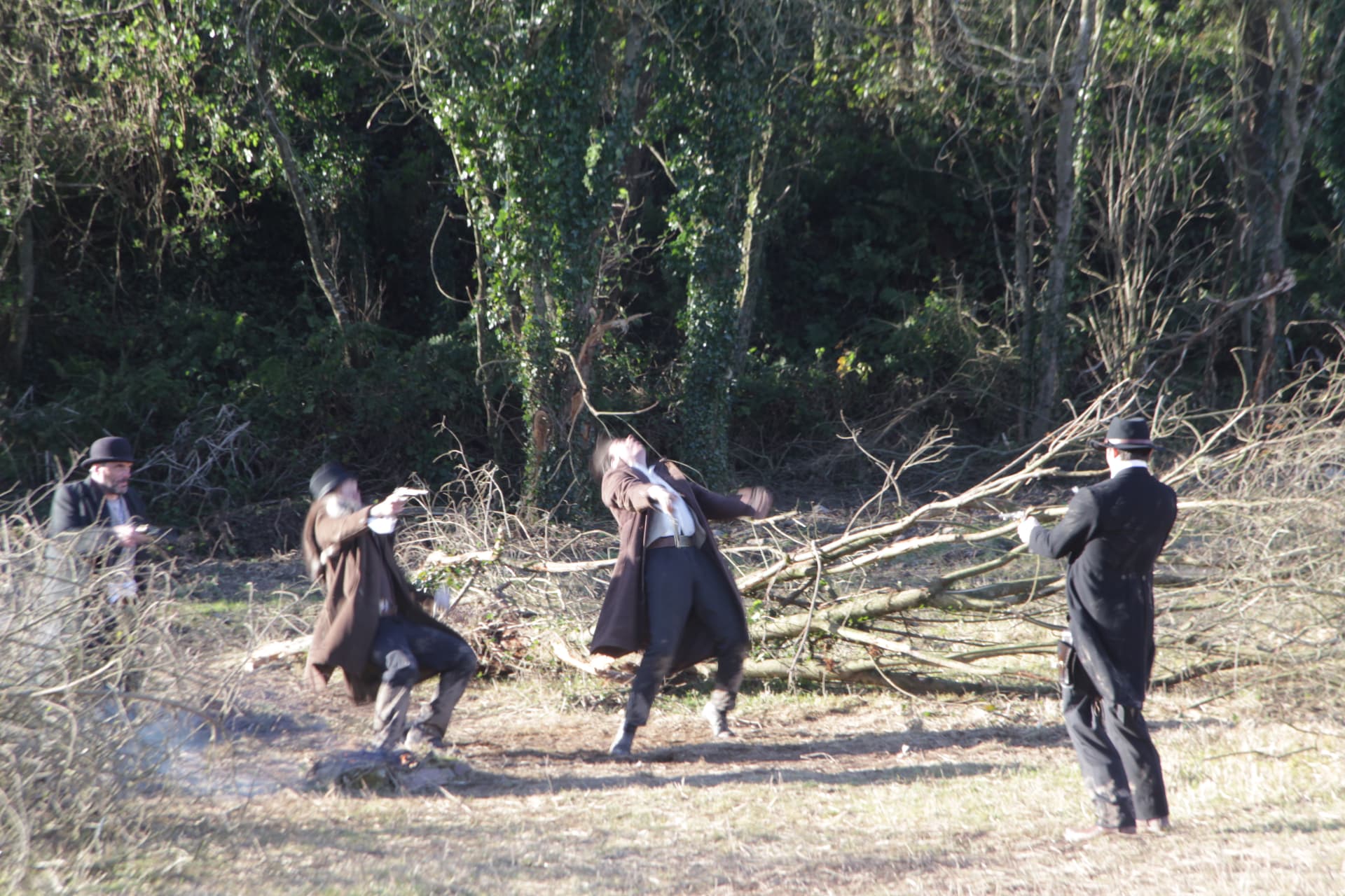 Staging the shootout scene on location