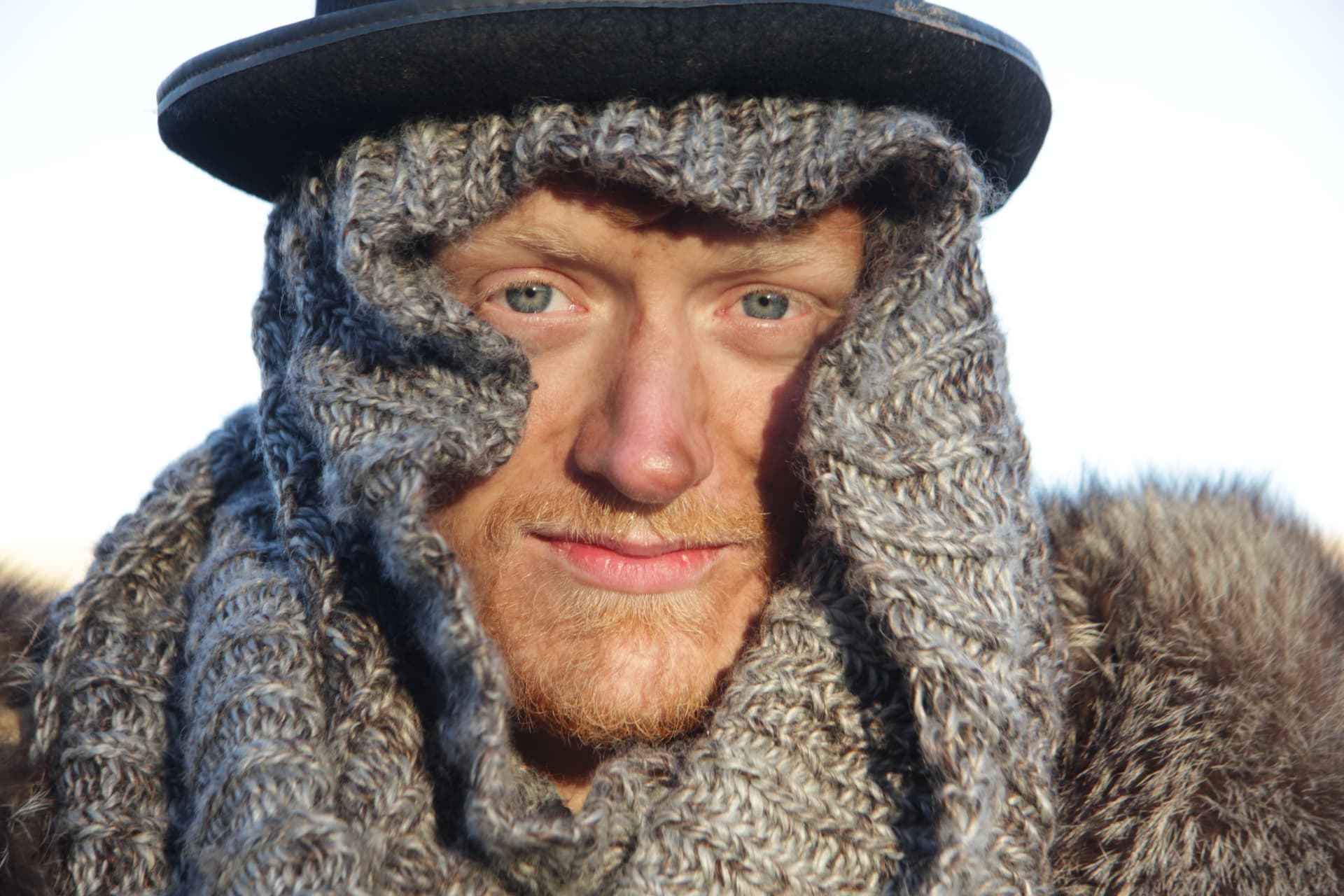 Close-up of a cast member in costume on set