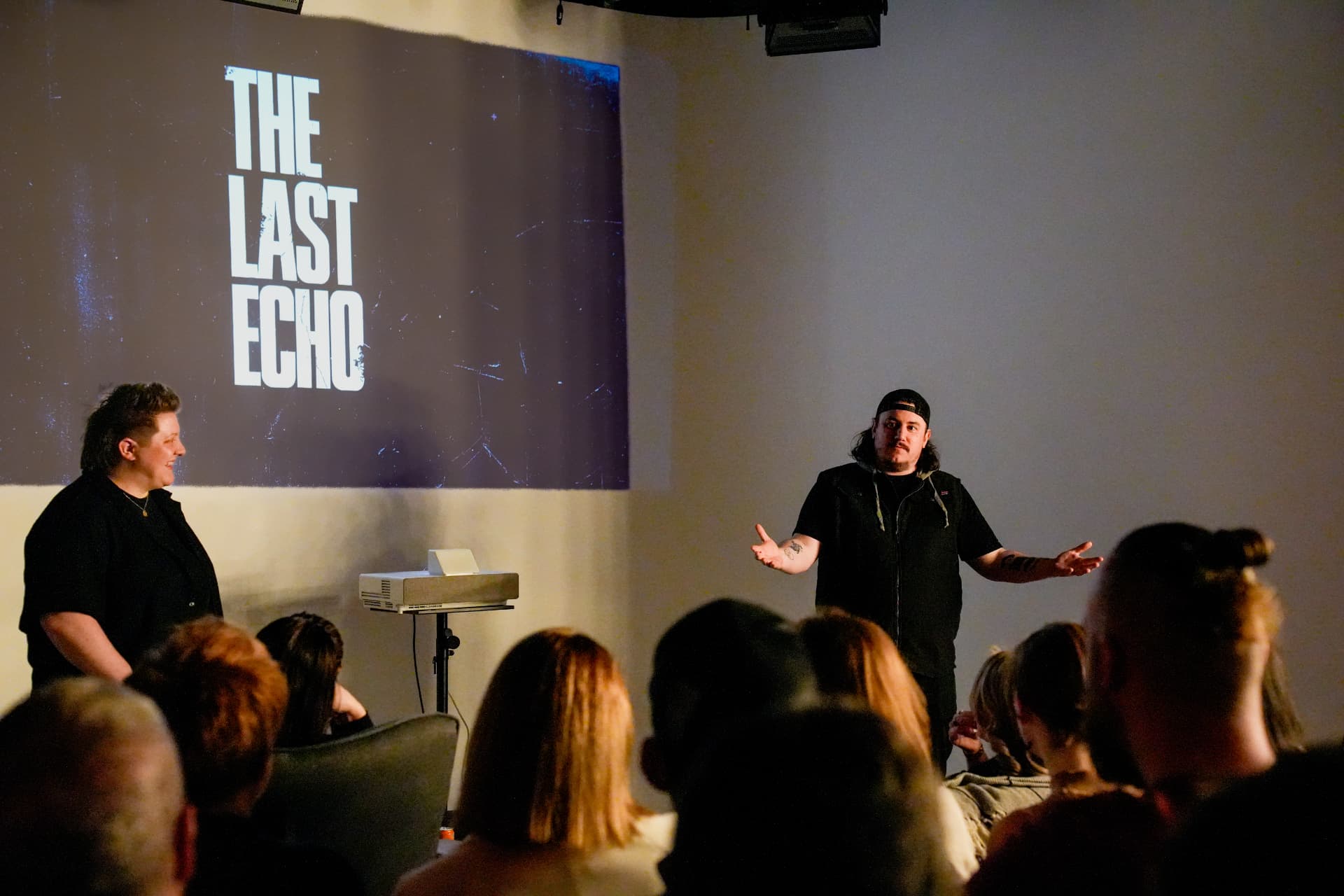 Jay Woodard introducing The Last Echo at the premiere screening